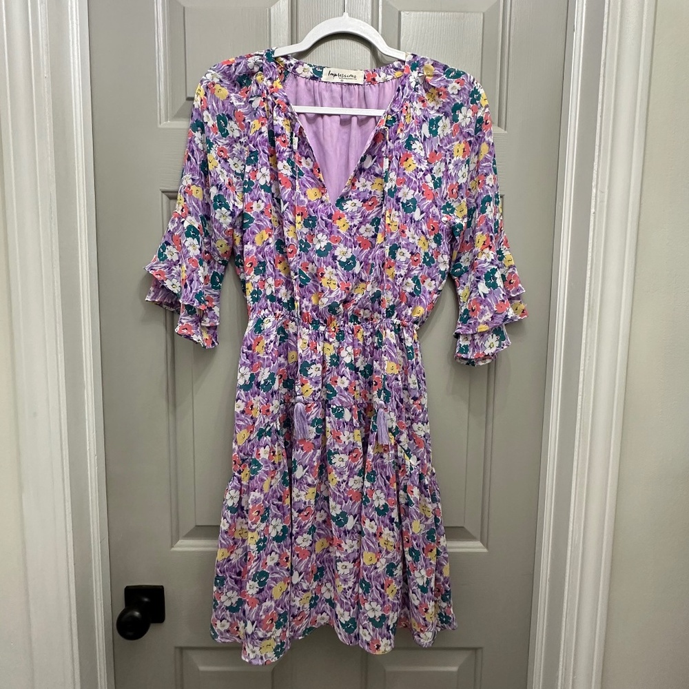 Womens Lavender Floral Summer Dress